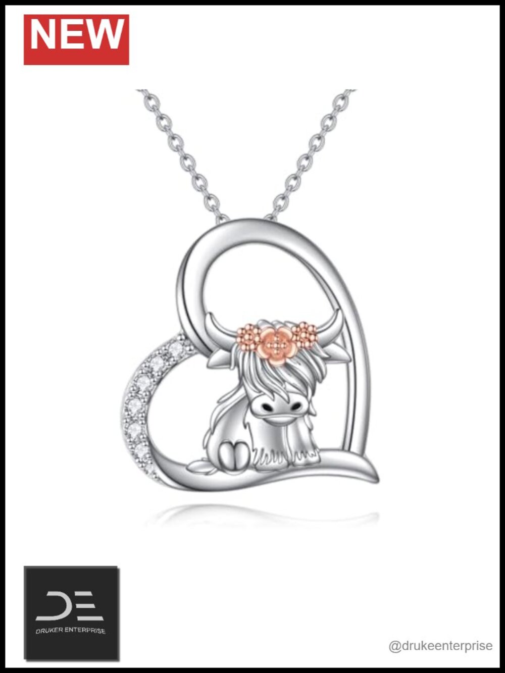 Sterling Silver Highland Cow Pendant Necklace for Women